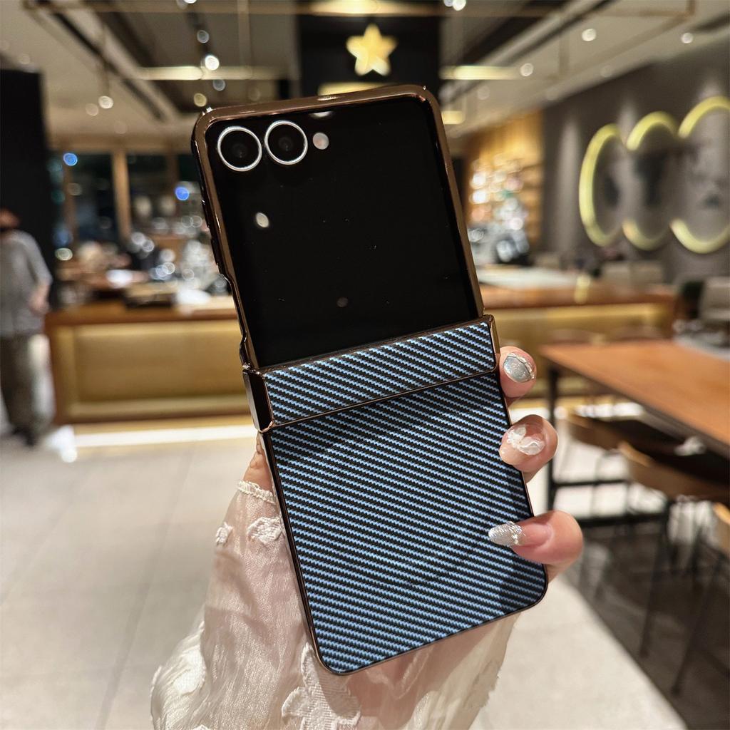 Phone Case for Samsung Z Flip 7 Fe 6 5 4 3 Flip7 Carbon Fiber Magnetic Electroplated with Hinge Protective Cover Slim Stylish