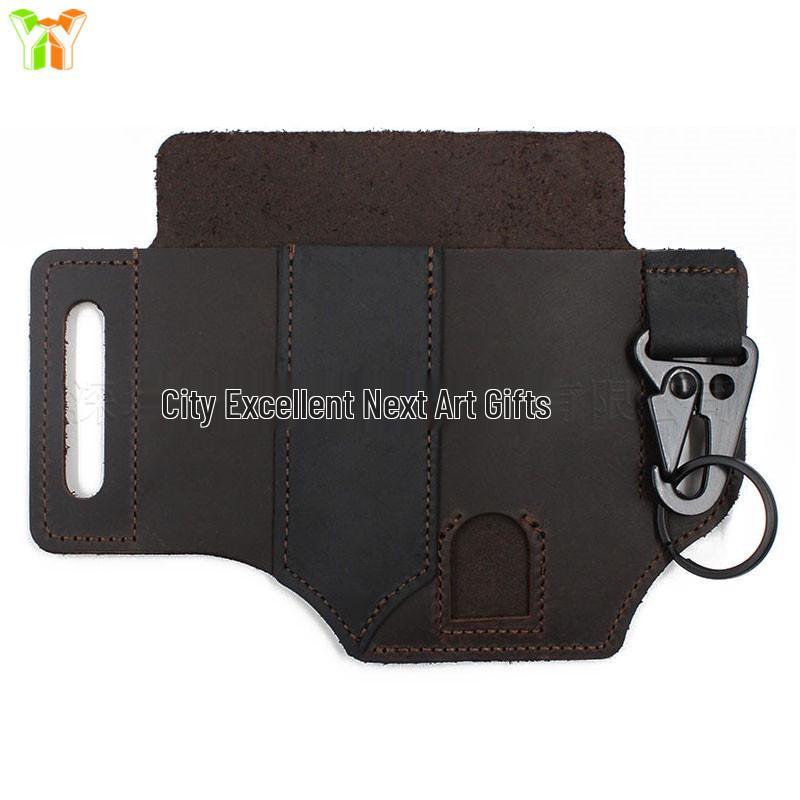 Multifunctional Outdoor Waist Bag with Flashlight & Knife Sheaths, Tool Clip, Leather Wilderness Storage Case.