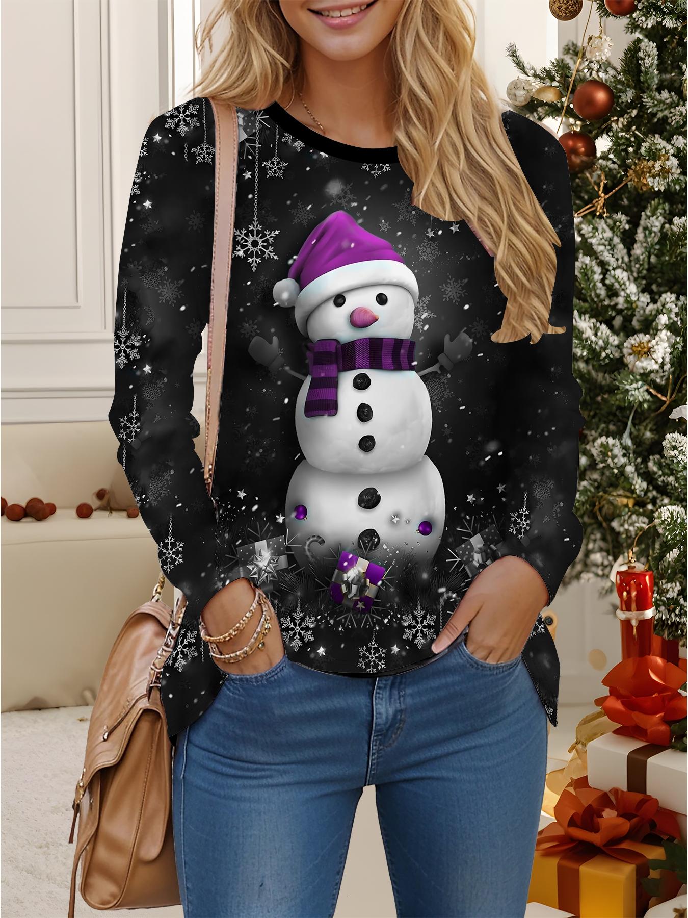 

Топы для женщин 3D Рождественский принт Круглый вырез Длинный рукав Футболка Осень Повседневный Облегающий Пуловер Женский Топ с длинным рукавом XXL серый