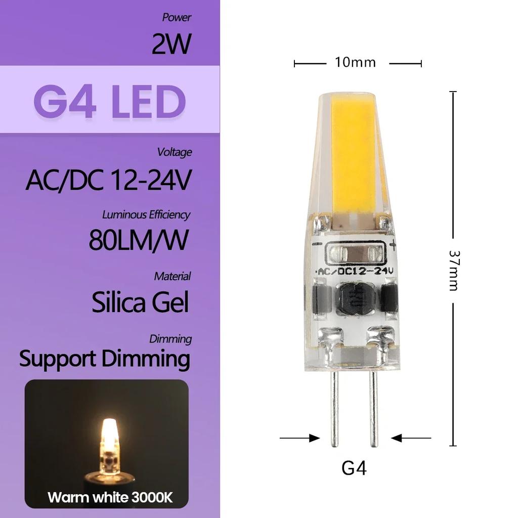 High Light LED MINI G4 AC DC 12V 24V Low Power 1.2W 1.4W 1.5W 2W 3W Efficiency Strobe Free for Crystal Chandelier Kitchen Toilet