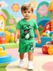 Boys Dinosaur Print Short Sleeve Shorts 2 Piece Set Playful Style Summer Outfit