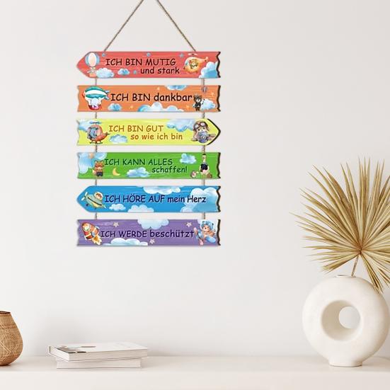 Children’s Room Wall Art, Inspirational Quotes Easy to Hang Wooden Panels with Airplanes Animals Positive Growth Decor for Kids’ Rooms Nursery