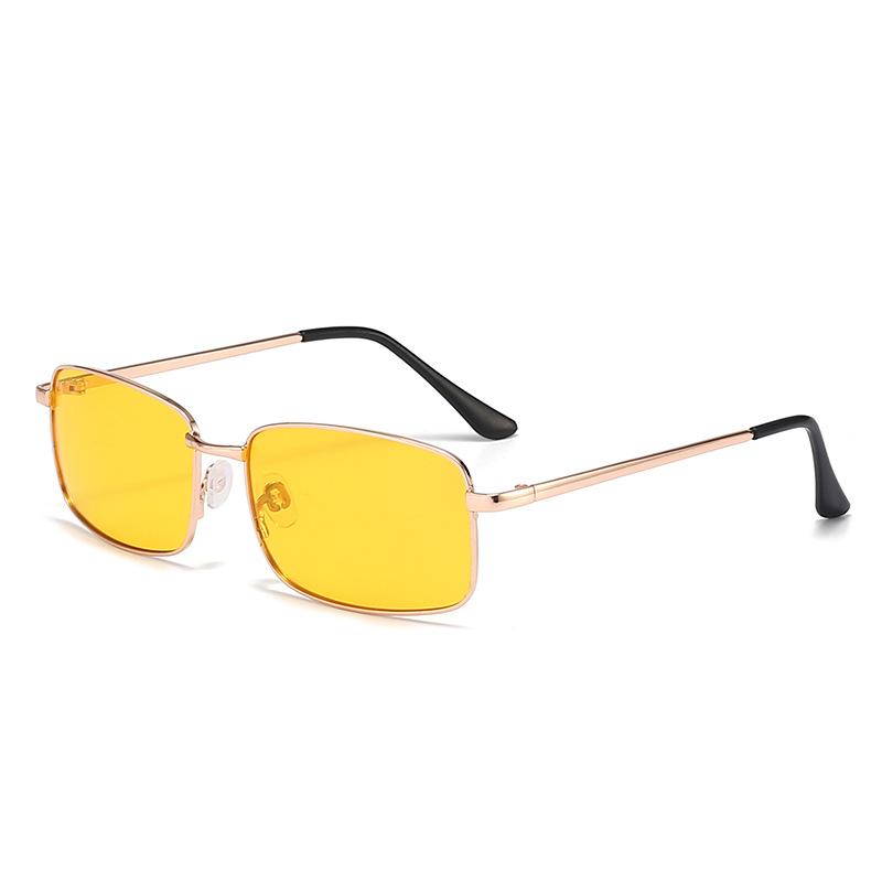 Fashionable Retro Metal Frame Sunglasses Polarized Color-Changing Lenses Small Rectangular Design Uv400 Protection