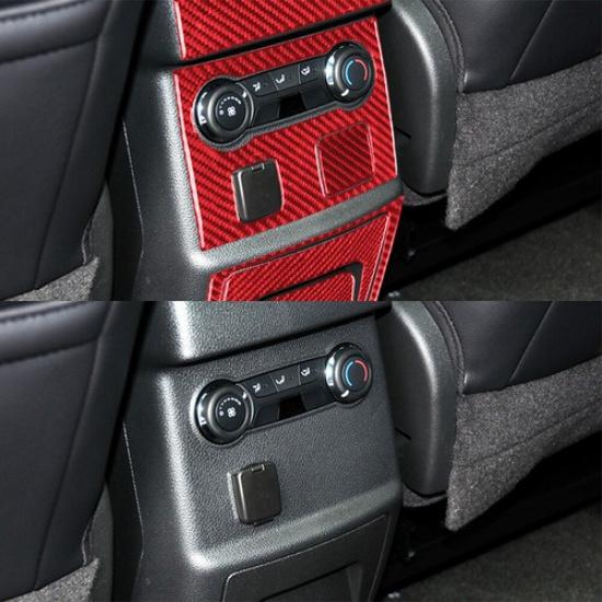 5Pcs For Ford Explorer Red Carbon Fiber Rear Central Console Kit Cover Trim