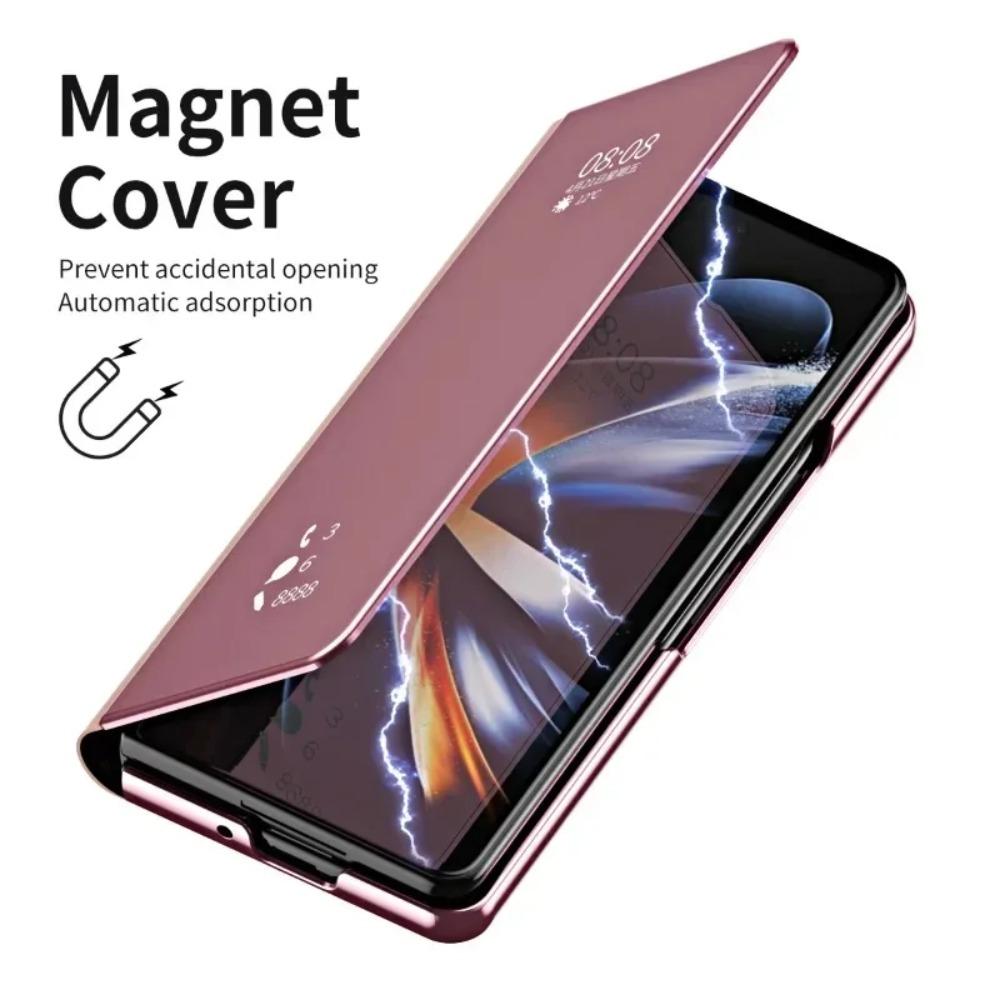 Flip Mirror Case für Samsung Galaxy Z Fold 6 5 4 3 2 Schutzhülle Smart View Kickstand Stoßfester Halter Business Vollschutzhülle
