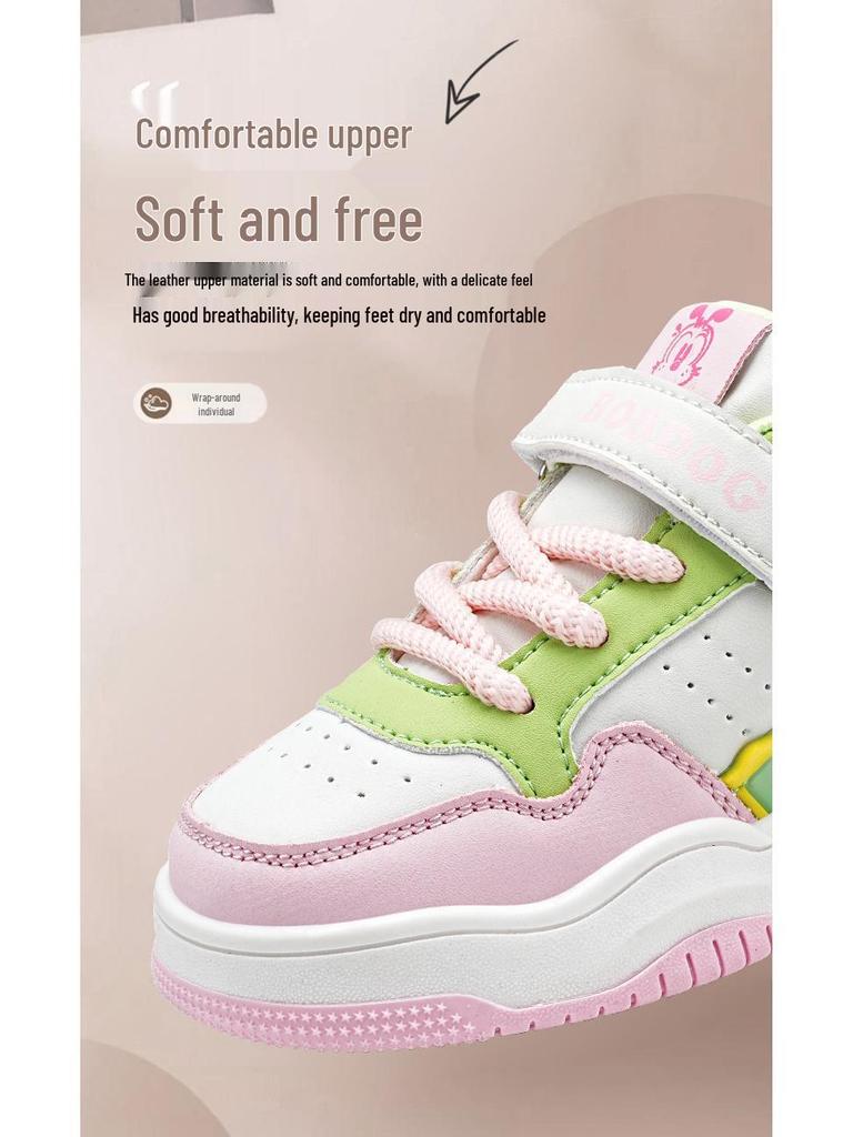 Bobodou Girls' Breathable Leather Canvas Shoes - Versatile Casual Sneakers for Spring and Autumn