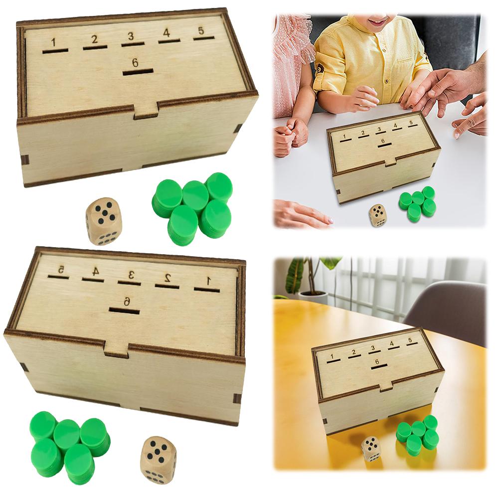 Penny Game with Dice and Wooden Box Pennies Dice Games Wooden Dice Penny Game for Kids and Adult
