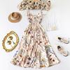 DamenMaxikleid mit Spaghettiträgern, Blumendruck und Bindekragen