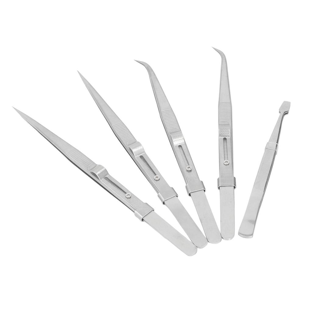 5PCS Tweezers Set Stainless Steel Anti Static Curved Straight Flat Tweezer Set for Electronics