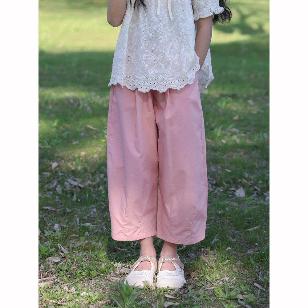 

Модные прямые брюки для девочек, свободный крой, повседневные брюки, летняя одежда для девочек, тонкие широкие брюки для детей 120cm розовый