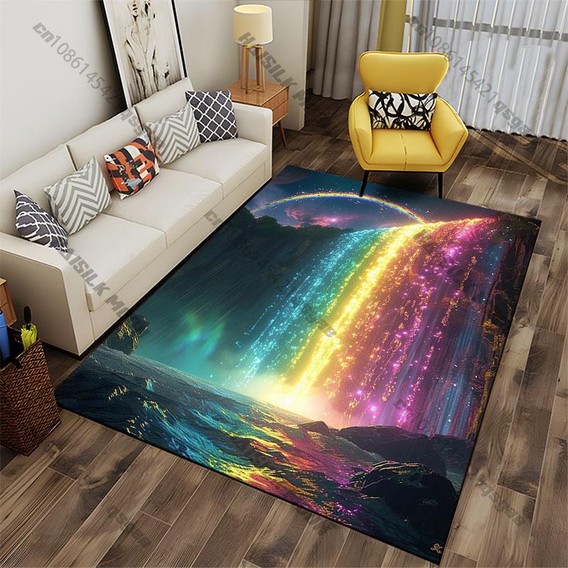Magical Rainbow Glowing Waterfall Carpet Yoga Living Room Room Decor Children's Crawling Mat Doormat Area Rug Games Mat
