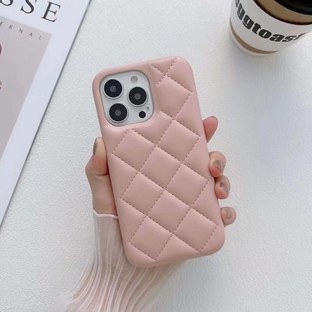 Applicable To iPhone15 Mobile Phone Case 13Pro Small Fragrant Wind Rhombus Three-dimensional Solid Color Leather Case 11Max Small Fresh