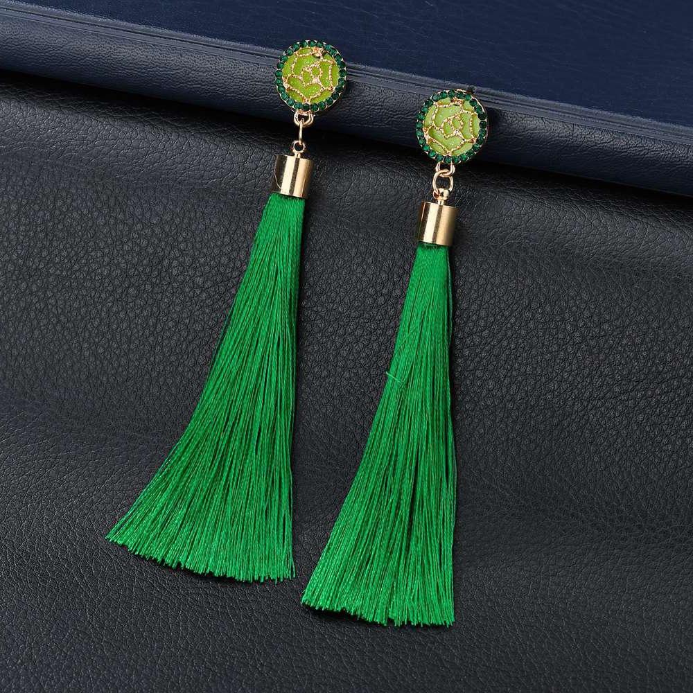

Красивые серьги, преувеличенные длинные темпераментные серьги с бахромой в виде цветка розы для модных трендовых женщин зелёный