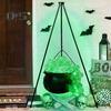 Brodelndes Kessel-Set, großer Hexenkessel mit Lichterkette, schwarze Kunststoffschüssel, Süßigkeiteneimer, Halloween-Dekoration für drinnen und draußen
