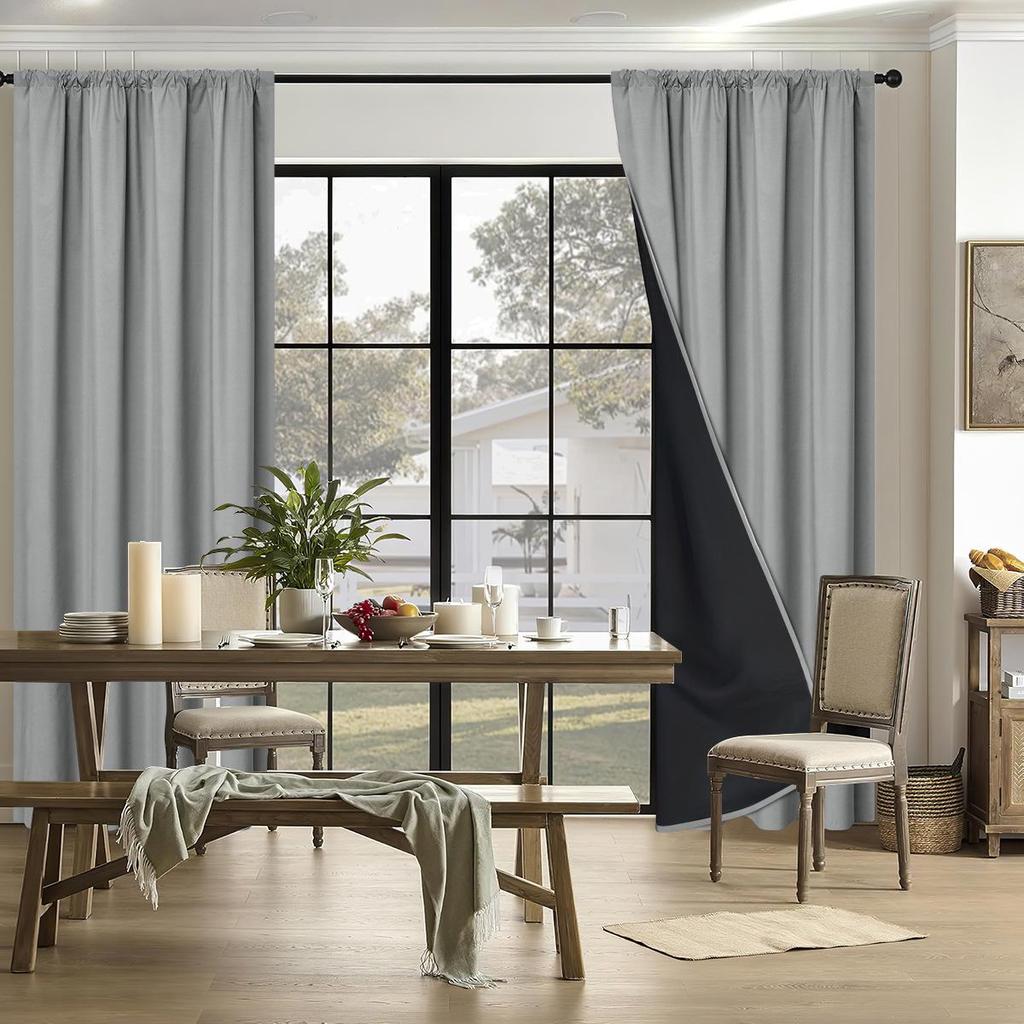 SHEIN Yafang Rod Pocket Blackout Curtains - Solid Color, Insulated, Sun Protection for Living Room & Balcony.