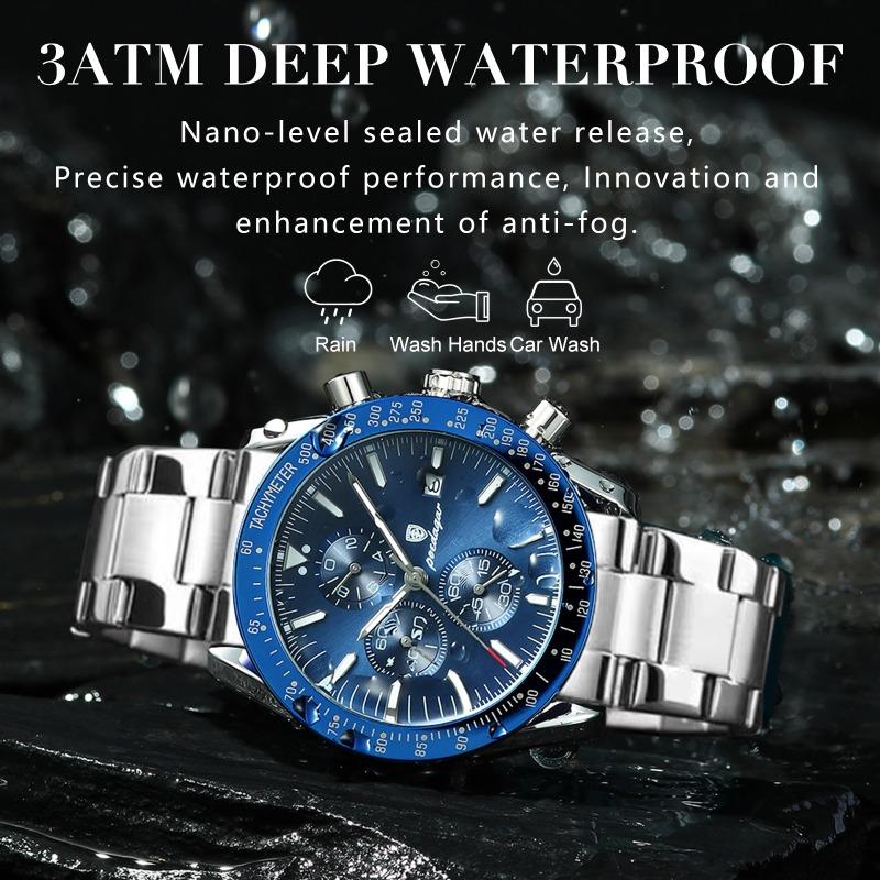POEDAGAR Luxury Man Watch Chronograph Waterproof Luminous Date Quartz Wristwatch Fashion Sport Stainless Steel Watches