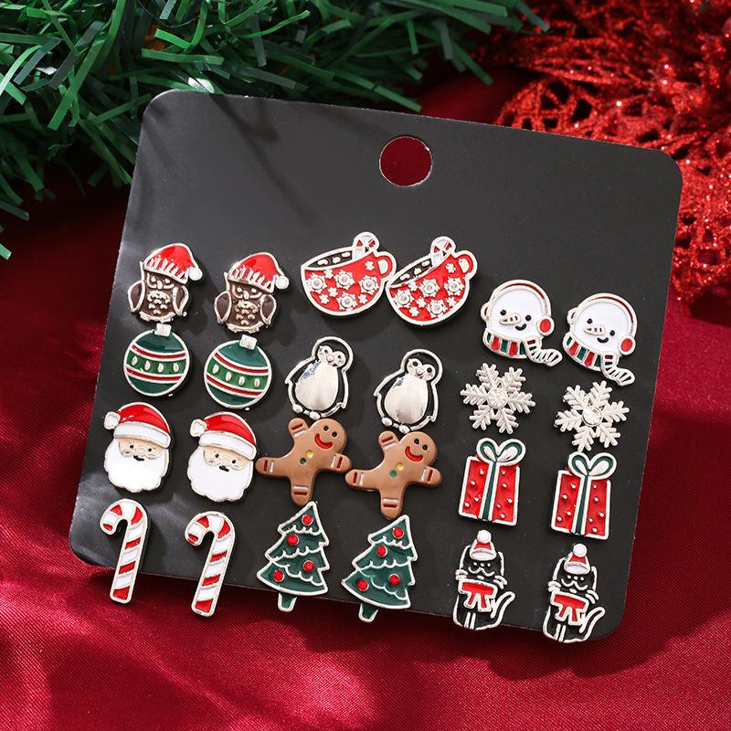 24Pcs Christmas Earrings Set For Women Small Shiny Zircon Xmas Tree Santa Claus Snowflake Earring Party Jewelry Accessories Gift