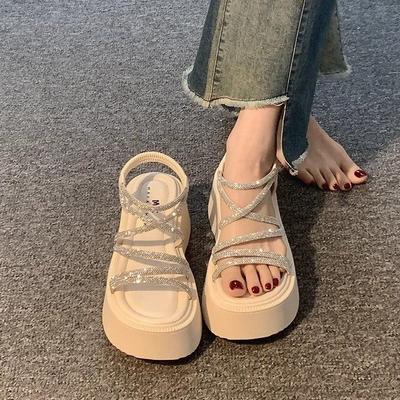 Sandalen Damen 2025 neuer Sommer super angesagt schön zu Röcken vielseitig keine müden Füße erhöhend dicksohlige Römerschuhe