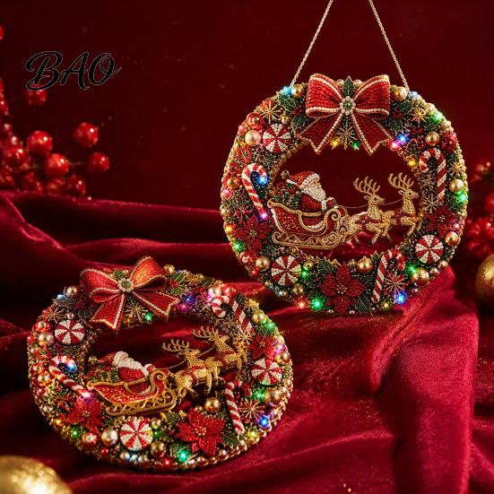 Holiday Gift for Friends 2Pcs Pearl Diamond Christmas Ornament Set, 2D Acrylic Glitter Hanging Ornaments Decor with Ribbon, Festive Tree Pendant Party