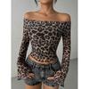Sexy Women T-shirt Autumn New Streetwear Fashion Long Sleeves O-Neck T-shirt Leopard Off Shoulder Female Versatile Knitted Tees