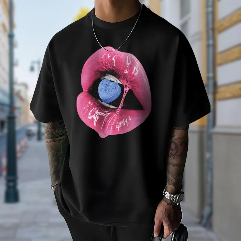 New Summer Men's Fashion T-shirt Personality Lip Printed Men's T-shirt Top