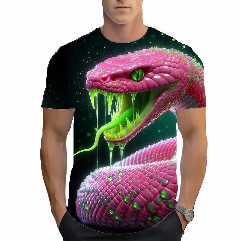 Letnie męskie koszulki 3D z krótkim rękawem modny T-shirt z okrągłym dekoltem z przerażającym wzorem węża Damskie koszulki T-shirt dla dzieci