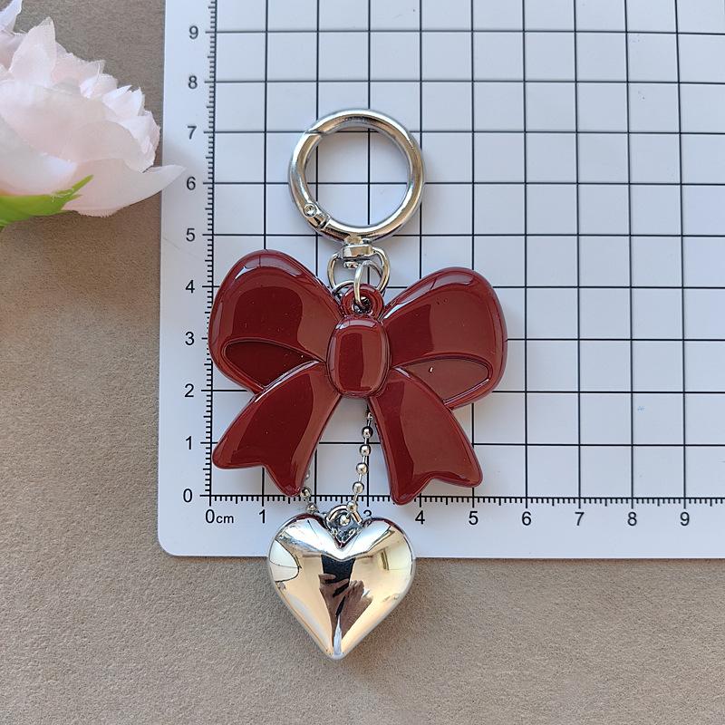 Y2k Key Chains Cute Acrylic Bowknot Pendant Keyring Red Bow Key Chain High Quality Heart Pendant Keychain For Car Decoration