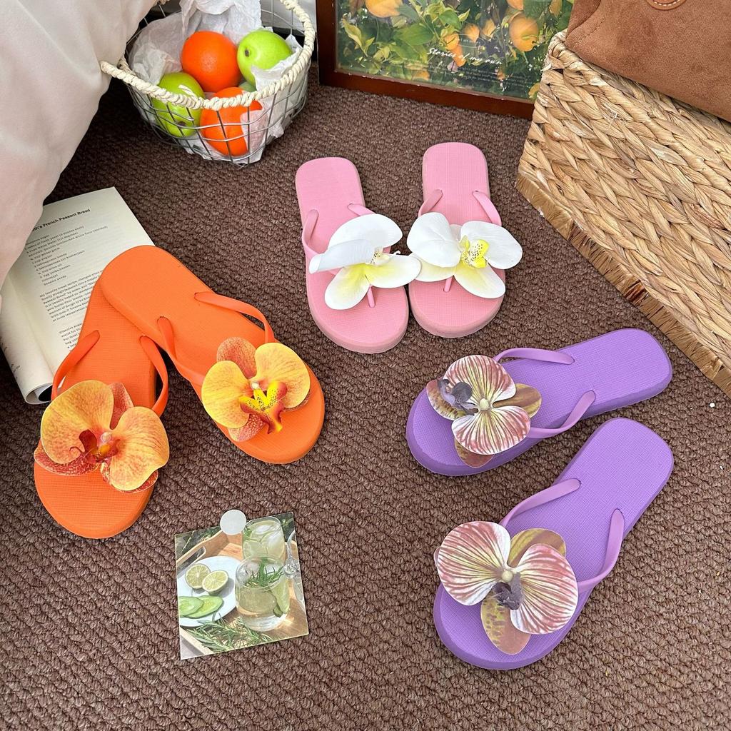 Summer Butterfly Orchid Flip Flops, Women's Sweet Vacation Style, Seaside Beach Sandals, Flip Flops, Flip Flops for Wearing Flat Shoes On The Outside