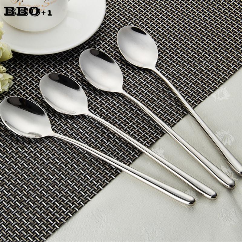 8.7'' Long Hand Grip Dinner Spoon Stainless Steel Table Spoon Round Dessert Mixing Scoop Hollow Handle Cooking Room Tableware 2/6/10Pcs