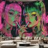 VIKAMA Cyberpunk Neon Dual Female Protagonists Tapestry Living Room Sofa Backdrop Wall Art Room Decor