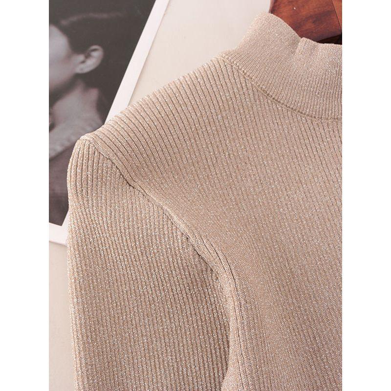 American Small Stand Collar Silver Silk Long Sleeves Short Knitwear Foreign Trade Original Order Silm Slim Looking Sexy Pure Desire Style