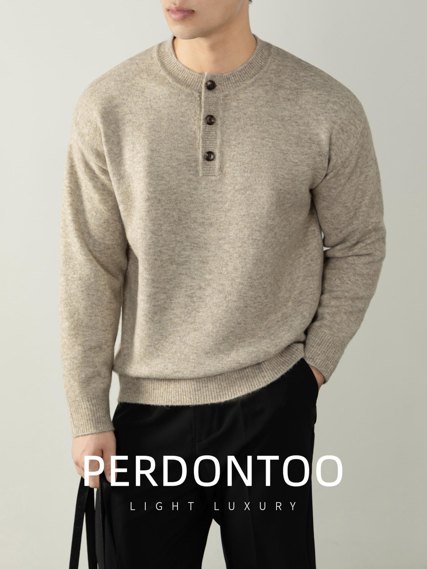 Men s Wool Blend Half-Zip Henley Sweater - Business Casual Knitwear for Autumn/Winter XL света кофе