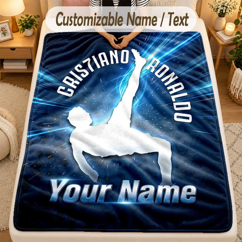 Flannel BlanketCristiano Ronaldo Custom Name Text Personalized Soft Warm Throw Blanket Home Decor Gift