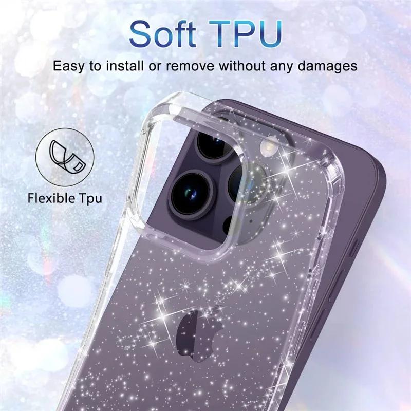 Crystal Clear Bling Glitter Case for IPhone 17 Air 14 13 11 15 16 Pro Max 12 Mini XS Plus 17Air 17Pro IPone Women Girls Cover