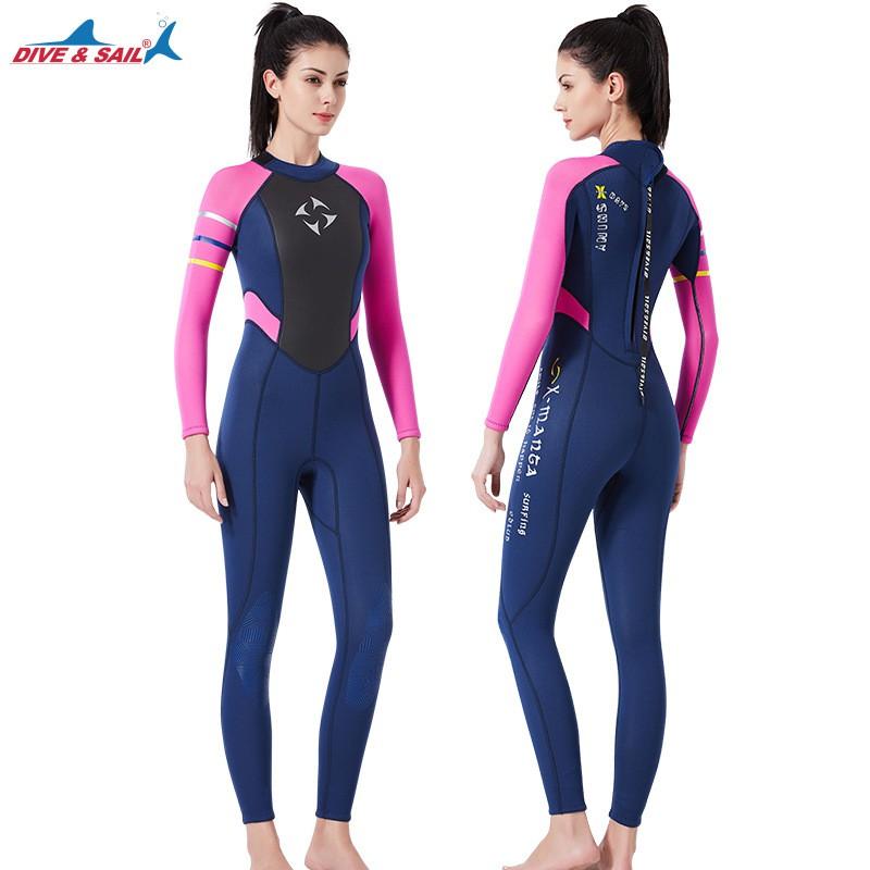 Diving Wetsuit Women Full Body Long Sleeve Warm Chloroprene Neoprene Suit Surfing Snorkeling Cold Water Swimming