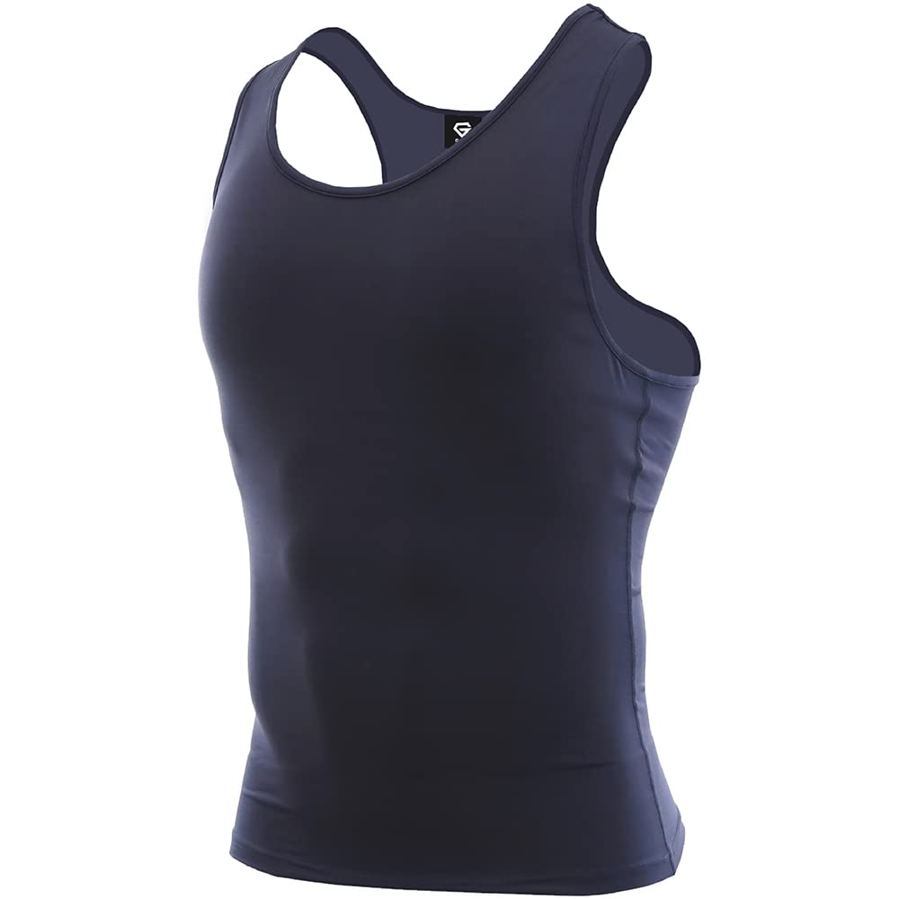 GLONG Compression Tank Training Antibacterial and UV Size L Men's Top, Wear, Moisture-Wicking, Quick-Drying, Odor-Resistant, Protection, Navy,