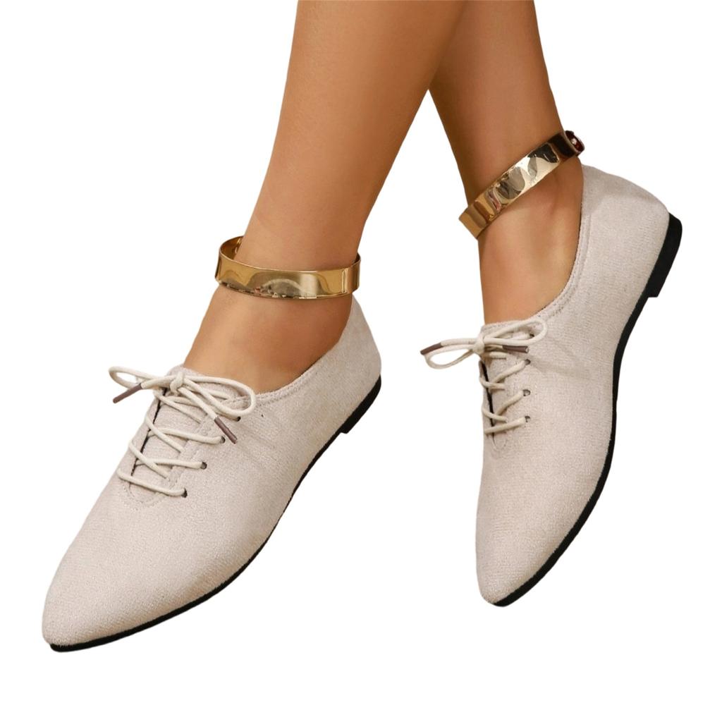 Women's Fashion Pointed Toe Lace-up Casual Flat Shoes for Plus Size