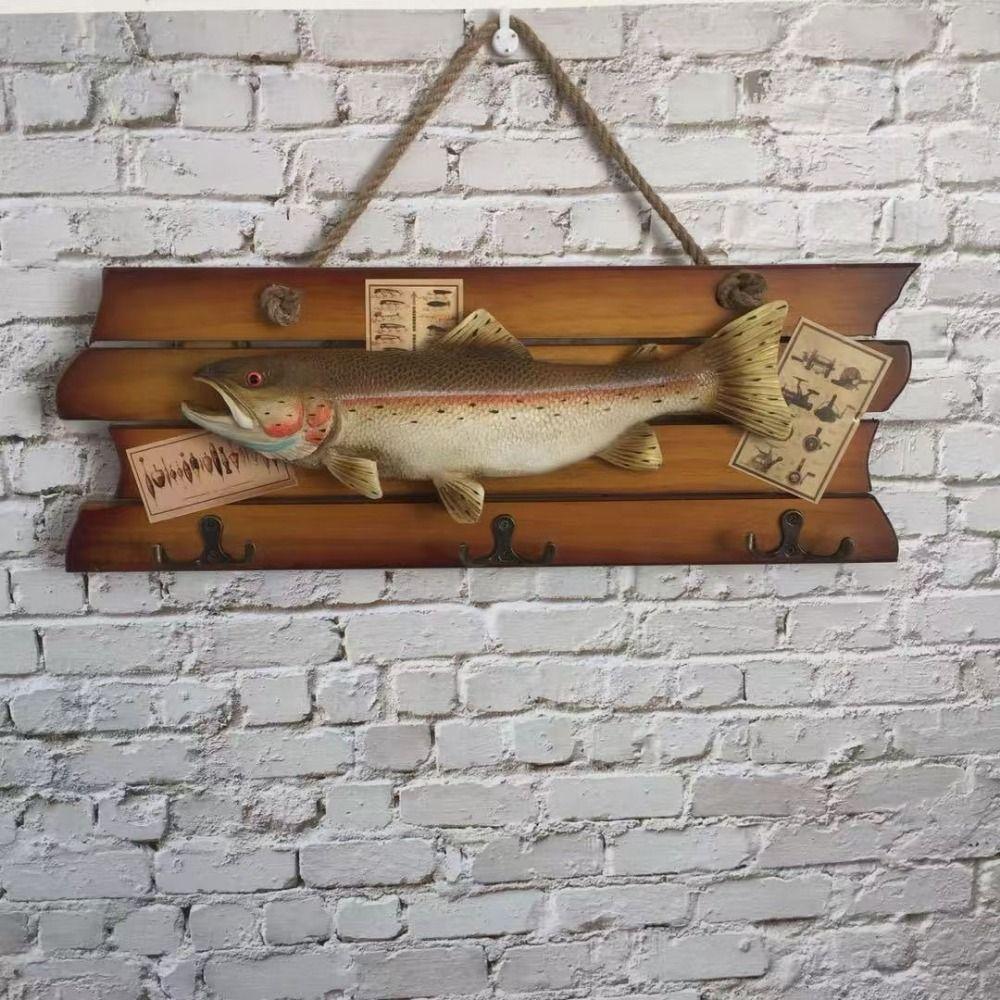 Handmade Wood Fish Wall Hanging Ornaments Realistic Fish Decor Hook  Living Room