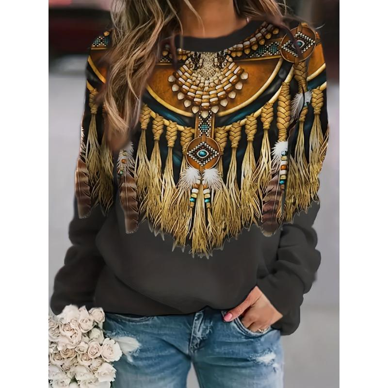 Women s Printed Thin Sweatshirt Fashion Casual Round Neck Long Sleeve Pullover Sweatshirt S