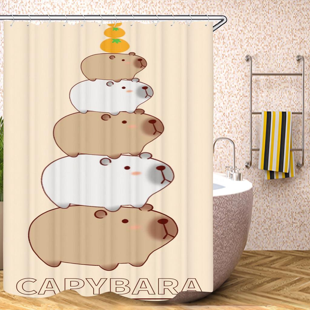 Capybara Badezimmervorhänge Zubehörsets Luxus Duschvorhang Bad & Artikel Niedlich Wasserdicht Lustig Anime Für Wohnzimmer
