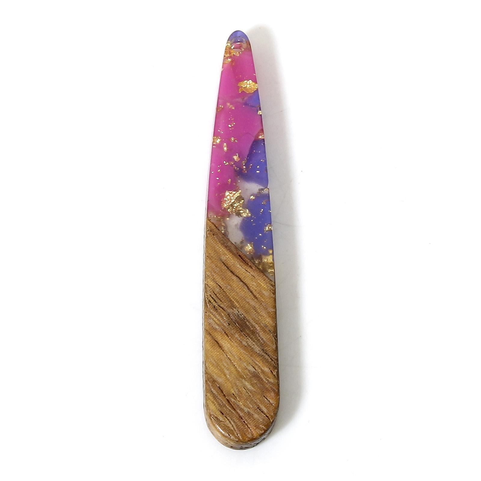 

5 PCs Resin & Wood Pendants Multicolor Drop Gravels Chips Chamrs For Earrings Necklace Diy Jewelry Making Findings 4.4cm x 0.8cm