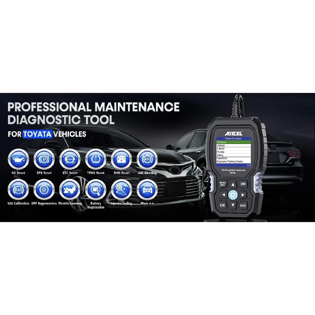 ANCEL TD700 OBD2 Scanner for Toyota Full System Transmission TPMS Relearn ABS Engine Car Diagnostic Scan Tool for /Lexus/Scion