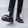 Men’s Thick Sole Platform Punk Patent Leather Boots Elevator Street Style Big Head Motorcycle Boots High Boots Plus Size
