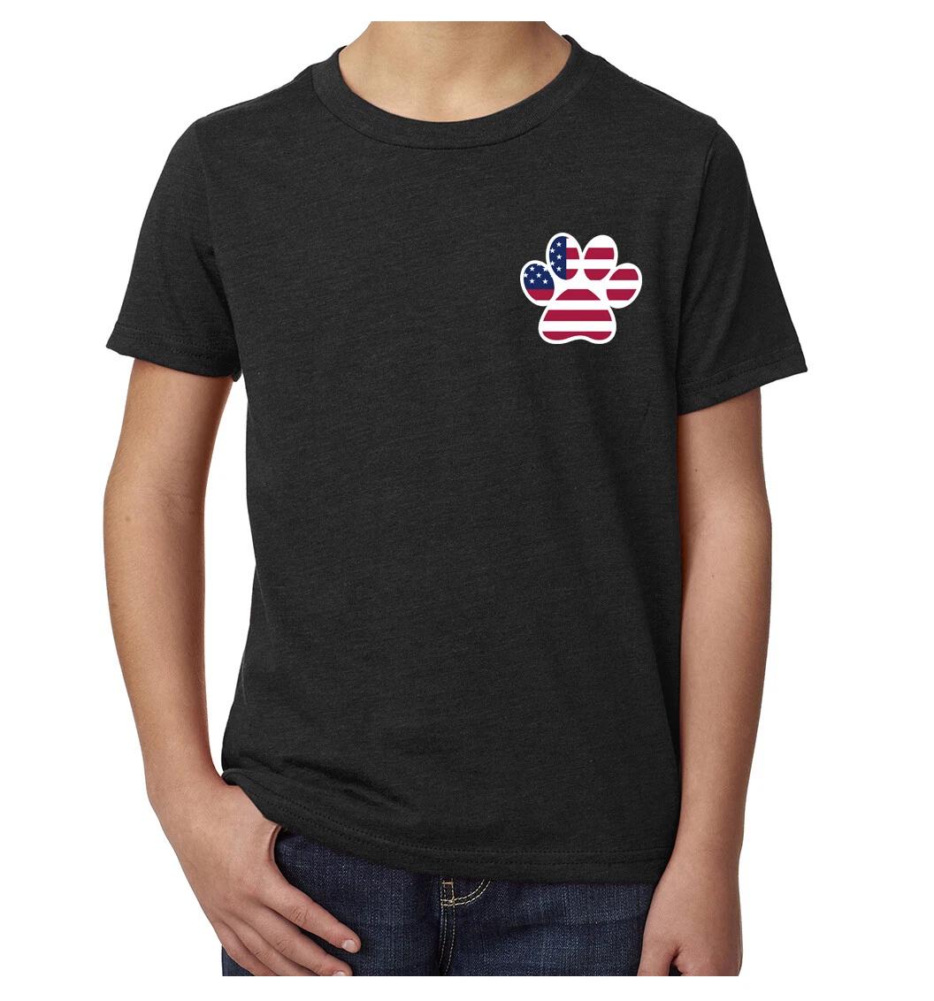 American Flag Paw Print, Kids Gaphic kids boys T-Shirts, 4th of July Shirts 160
