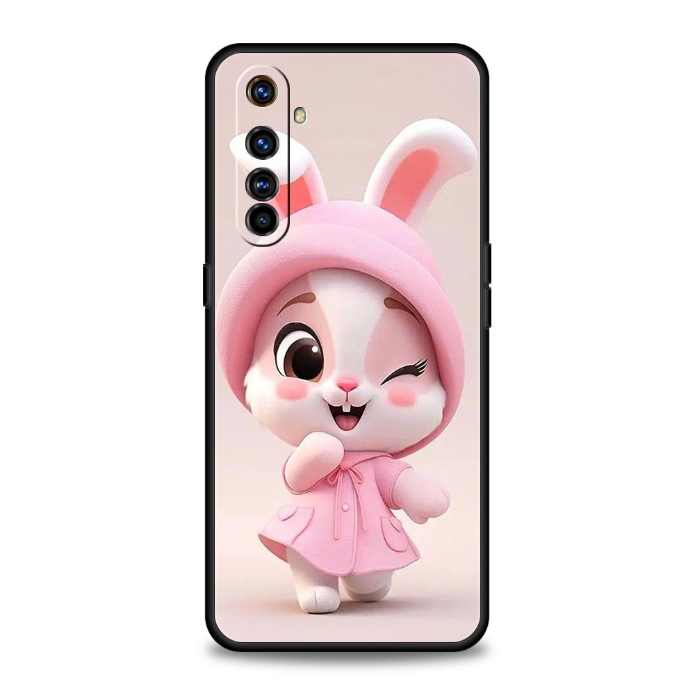 A Cute Rabbit With A Purple Hat Phone Case for Realme 8 9 Pro Plus 8i 9i 6 7 GT2 C21 C25 C3 C11 11 Pro 5G Plus Shockproof Shell