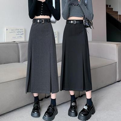 Autumn Winter Woolen Skirts Women Solid High Waist Pleated Simplicity Fashion Casual A-line Mid-length Straight Hip Wrap Skirt