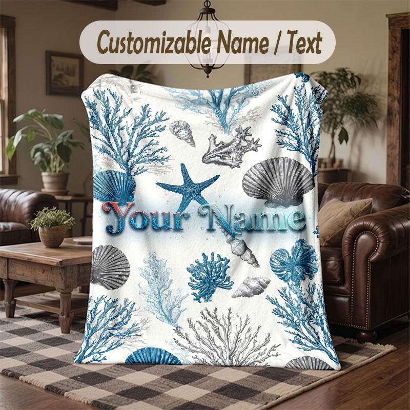 Mermaid Theme Throw Blanket Custom Name Text Personalized Blanket Soft Cozy Blanket for Home Sofa Bed