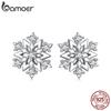 BAMOER Authentic 925 Sterling Silver Snowflake Stud Earrings White Gold Plated Hypoallergenic Snowflake Flower Shaped CZ Studs