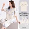 Women's summer pajamas with chest pads, pure cotton short-sleeved cropped pants pullover, new pure cotton women's loungewear set