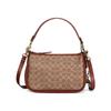 Coach Cary 28 Classic Presbyopic Zipper Metal Buckle C Logo Coated Canvas and Calfskin Portable Shoulder Crossbody Bag Large Size Women's Brown
